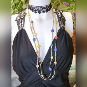 Vintage Chico's Long Double Stranded Multicolor Beaded Necklace